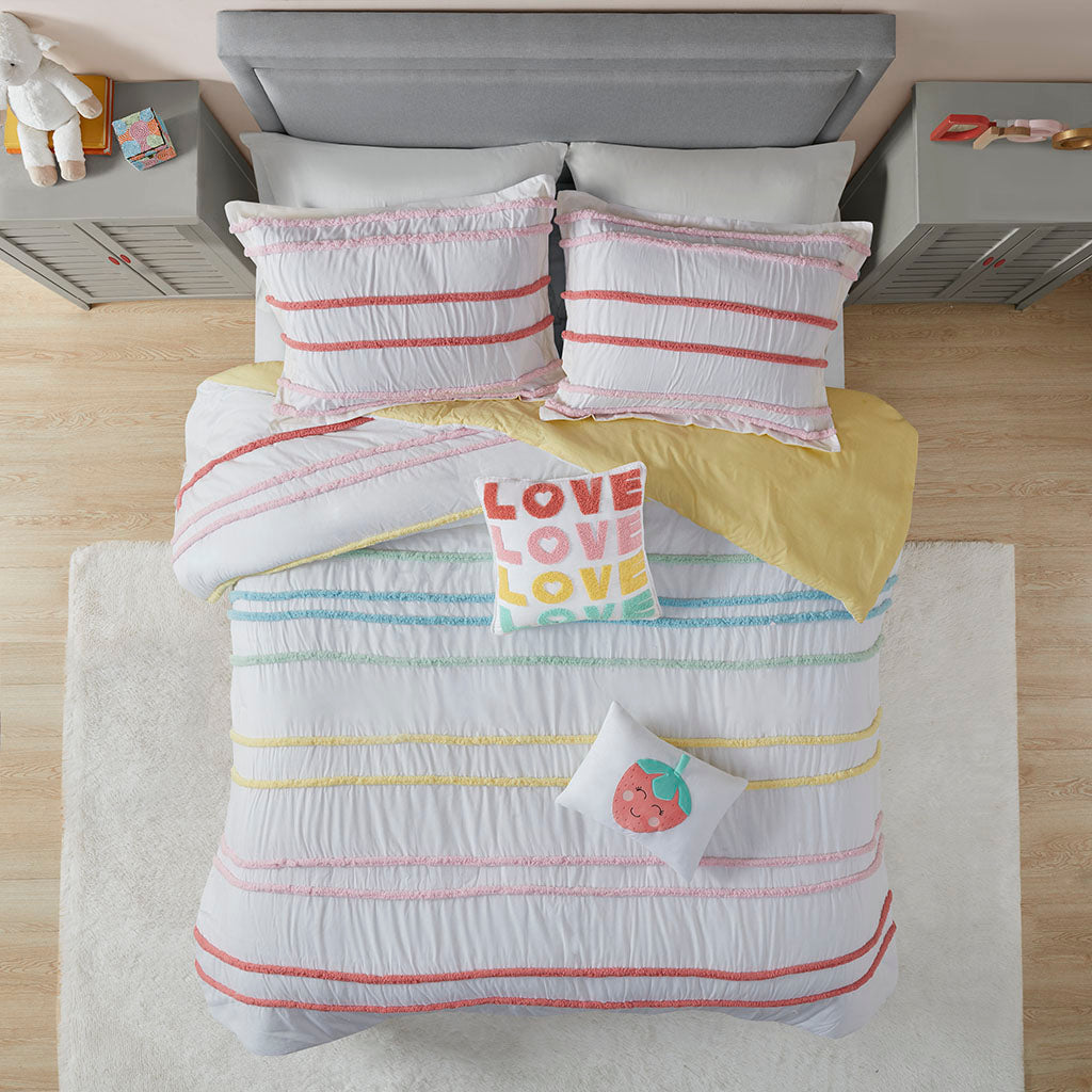 Haisley Cotton Duvet Cover Set with Chenille Trim - Pink