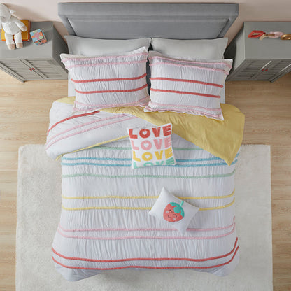 Haisley Cotton Duvet Cover Set with Chenille Trim - Pink