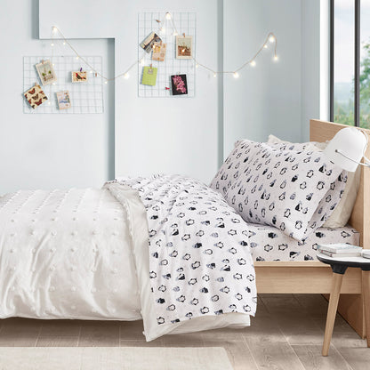 Cozy Soft Cotton Flannel Printed Sheet Set - Blue Penguins