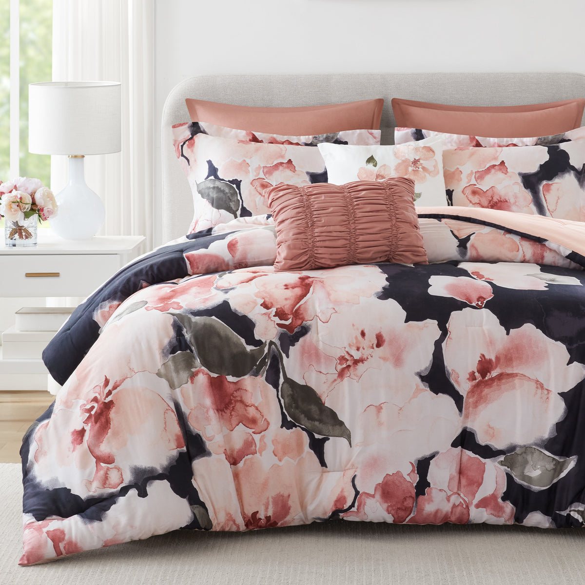 Shanti 7pcs Printed Comforter set - Blush