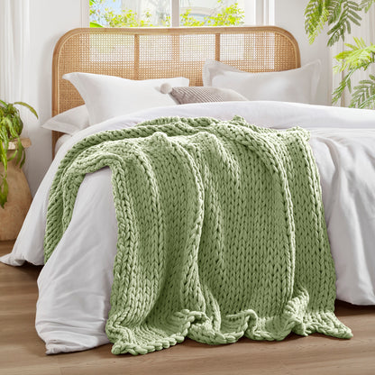 Chunky Double Knit Handmade Throw Blanket - Sage Green