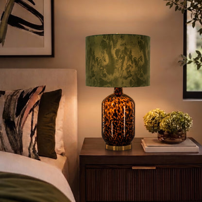 Roux Leopard Pattern Glass Table Lamp - Leopard Print/ Green