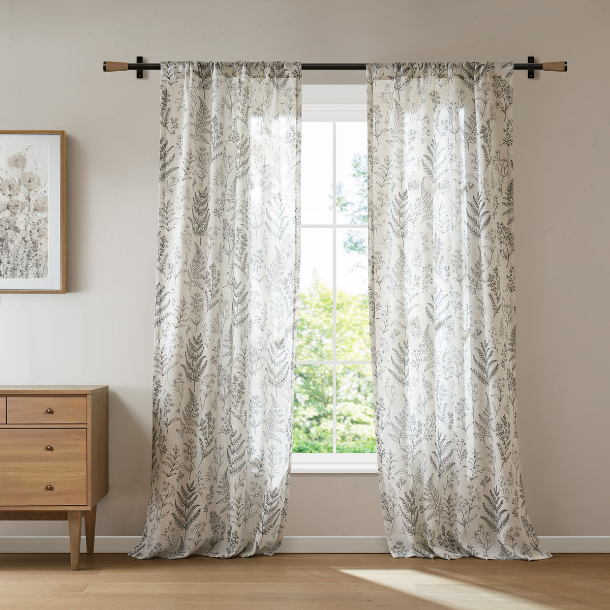 Aria Floral Window Panel - Charcoal