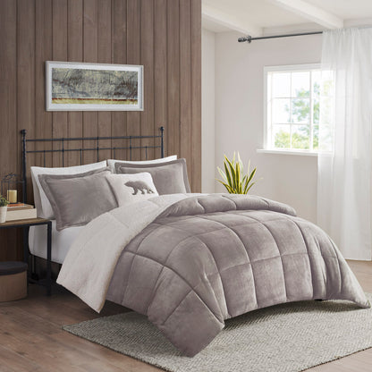 Alton Plush to Sherpa Down Alternative Comforter Set - Grey/Ivory