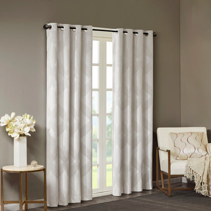 Bentley Ogee Knitted Jacquard Total Blackout Curtain Panel - Ivory