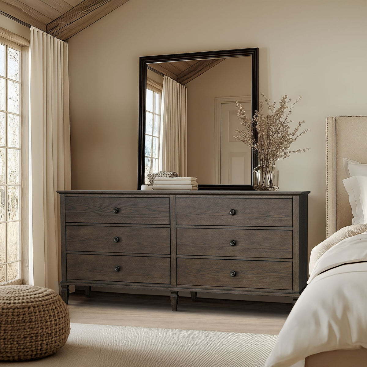 Victoria 6-drawer wood dresser (70") - Antique Brown
