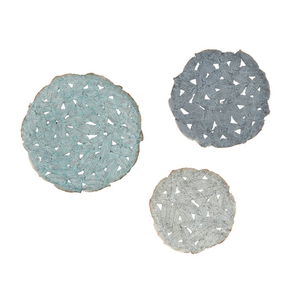 Rossi Textured Feather 3-piece Metal Disc Wall Decor Set - Blue