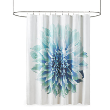 Norah Printed Floral Cotton Shower Curtain - Aqua