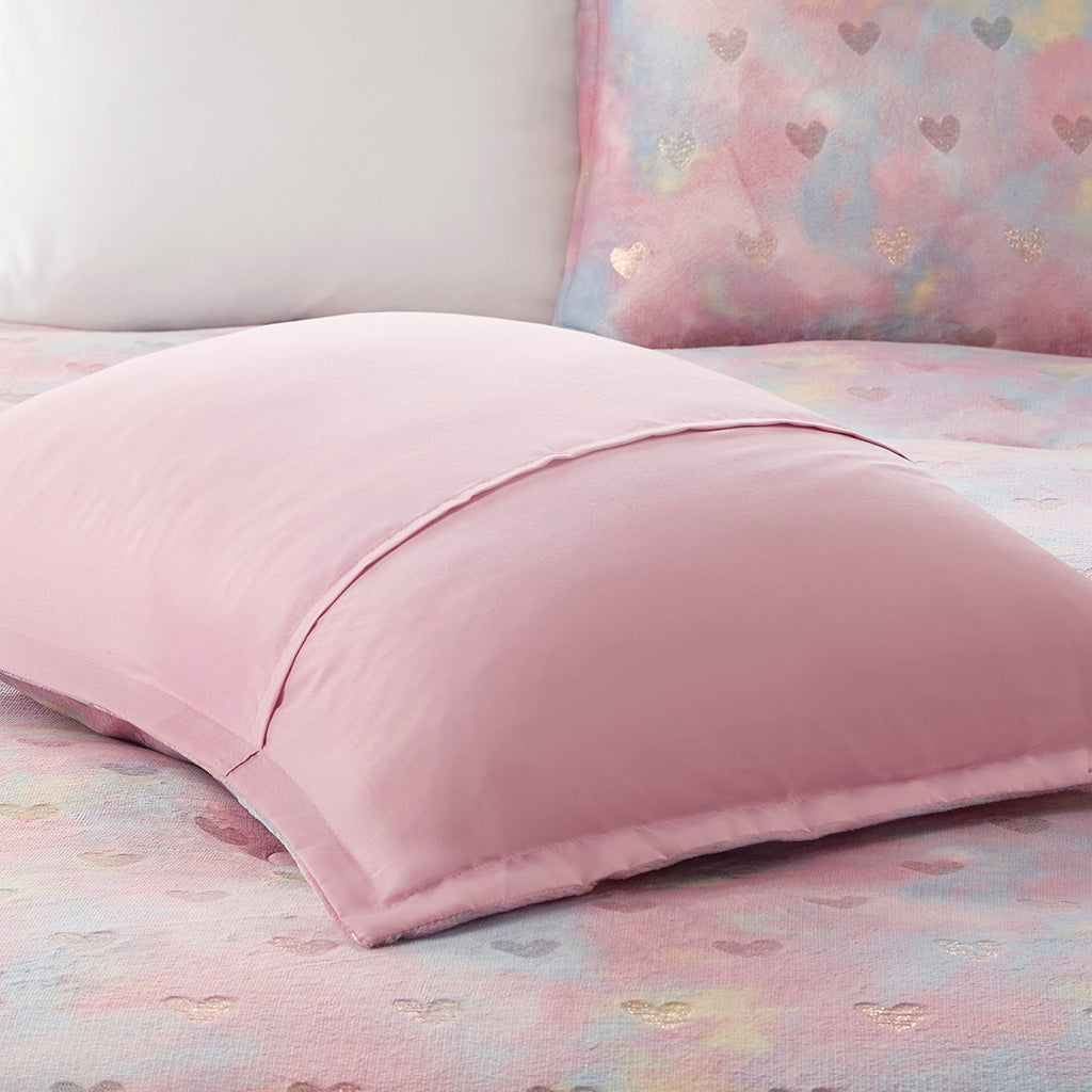 Rosalie Metallic Printed Plush Comforter Set with Throw Pillow - Pink Multi/Gold