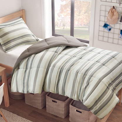 Parkston 3M Scotchgard Down Alternative All Season Comforter Set - Taupe Wesley Stripe