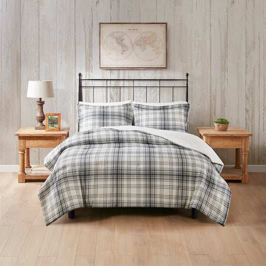 Bernston Faux Wool to Faux Fur Down Alternative Comforter Set - Gray Plaid