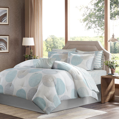 Knowles Comforter Set with Cotton Bed Sheets - Aqua