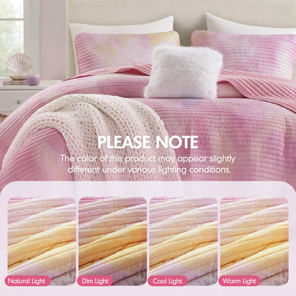 Cassiopeia Watercolor Tie Dye Printed Quilt Set with Throw Pillow - Pink