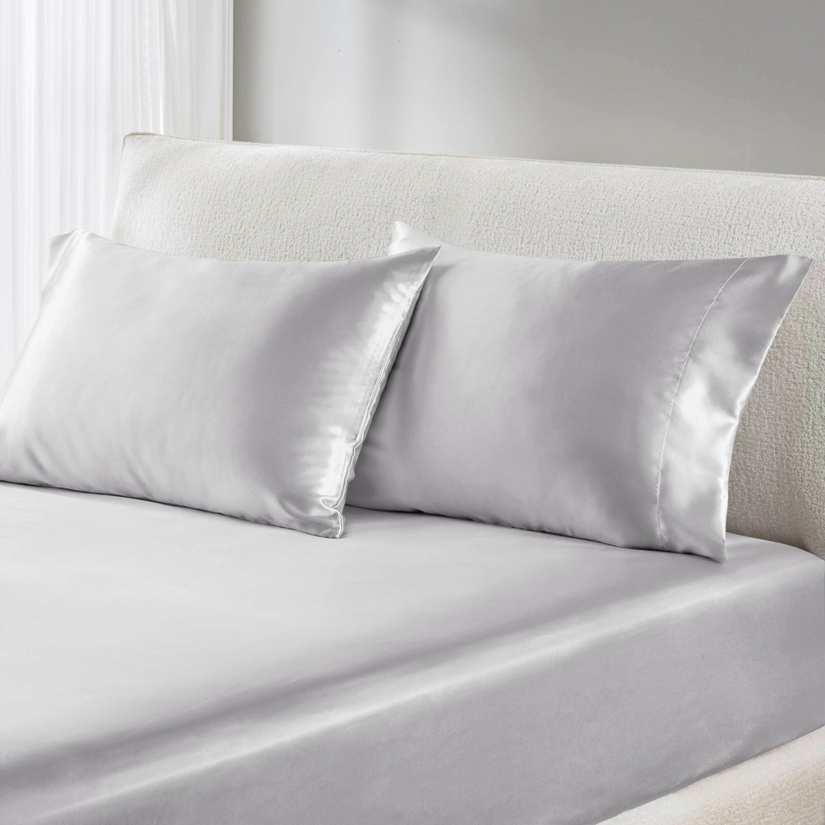 Satin Luxury 2 PC Pillowcases - Light Grey
