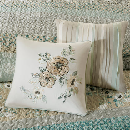 Willa 6 Piece Cotton Quilt Set with Throw Pillows - Green