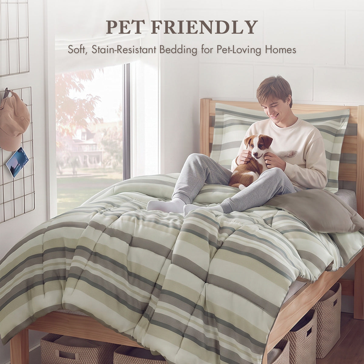Parkston 3M Scotchgard Down Alternative All Season Comforter Set - Taupe Wesley Stripe
