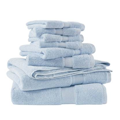800GSM 100% Cotton 8 Piece Towel Set - Light Blue