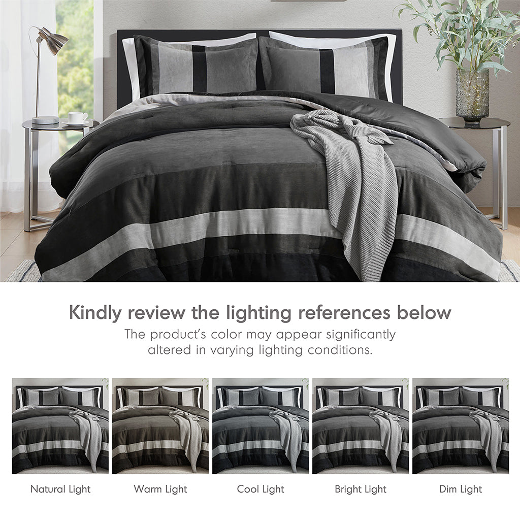 Highland Stripe Pieced Faux Suede Comforter Set - Black