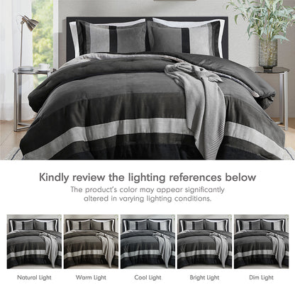 Highland Stripe Pieced Faux Suede Comforter Set - Black
