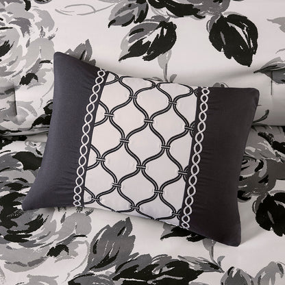 Dorsey Floral Print Comforter Set - Black/White