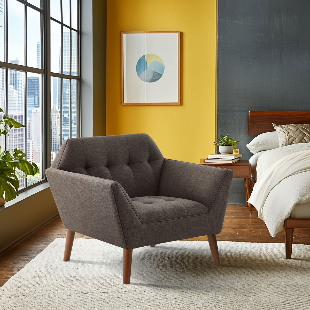 Newport Wide Mid-Century Modern Lounge Chair - Charcoal