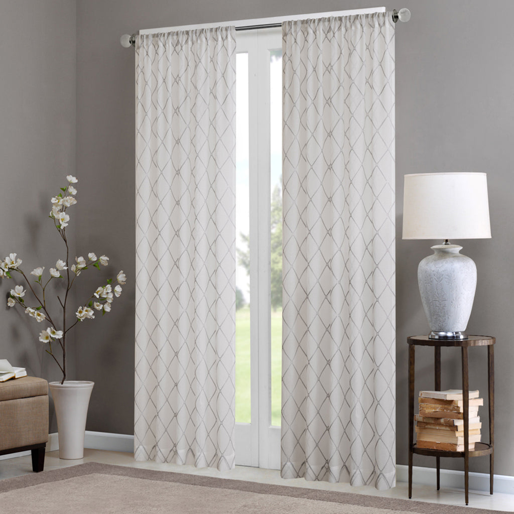 Irina Diamond Sheer Window Curtain Panel - White/Grey