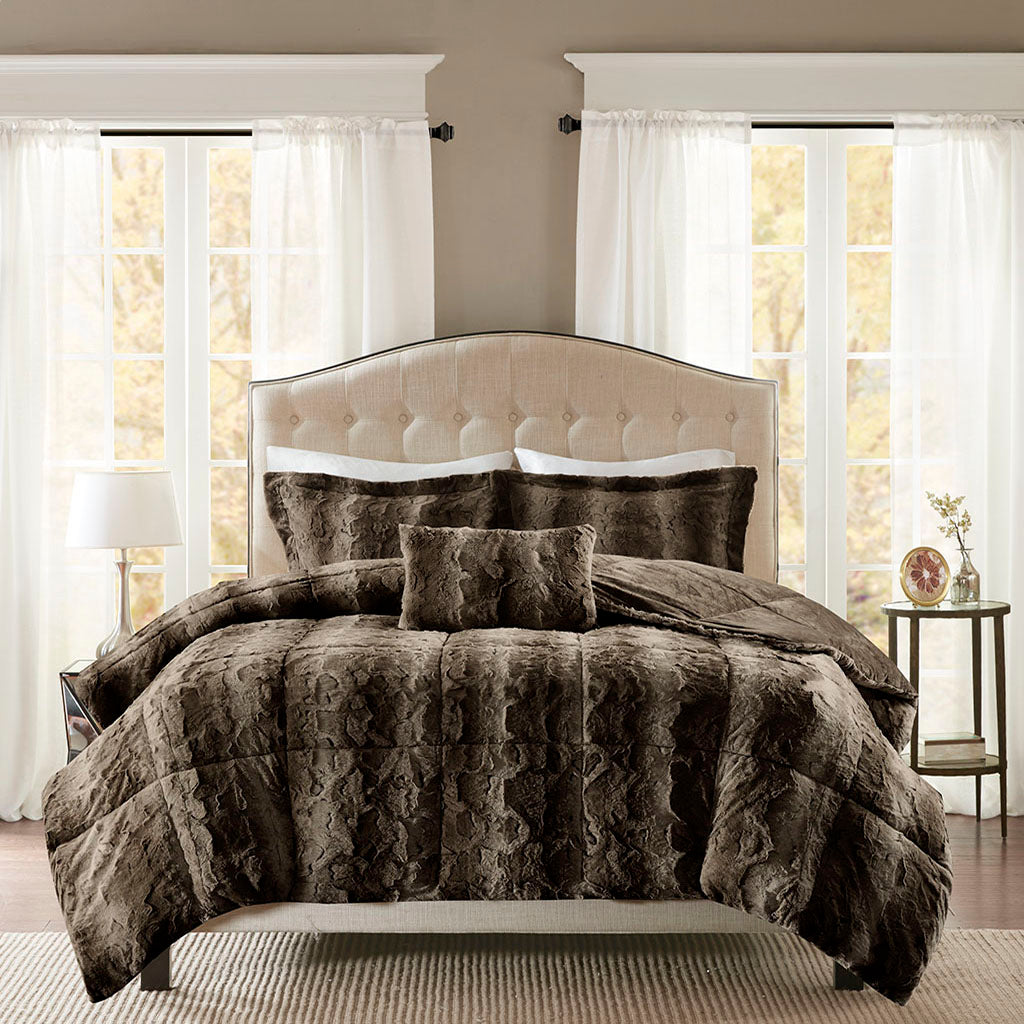 Zuri Faux Fur Comforter Set - Brown