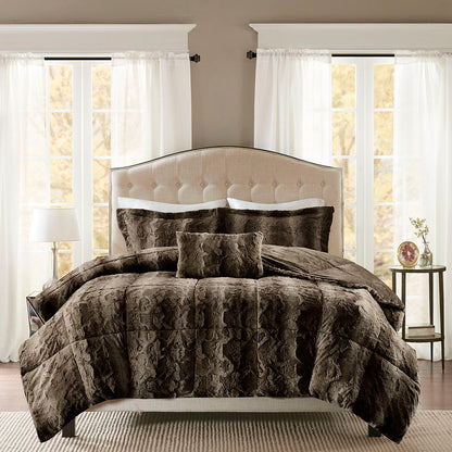 Zuri Faux Fur Comforter Set - Brown