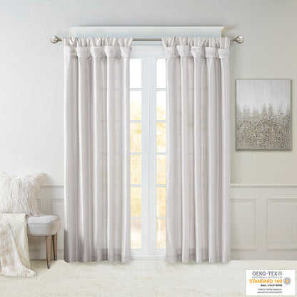 Emilia 100% Polyester Solid Faux Silk Lined Twist Tab Window Curtain - Silver