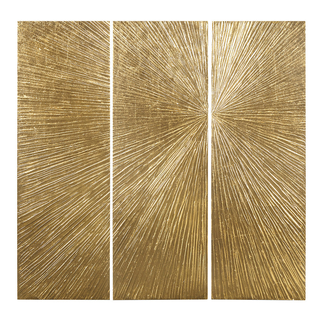 Sunburst Hand Painted Triptych 3-piece Dimensional Resin Wall Art Set - Gold