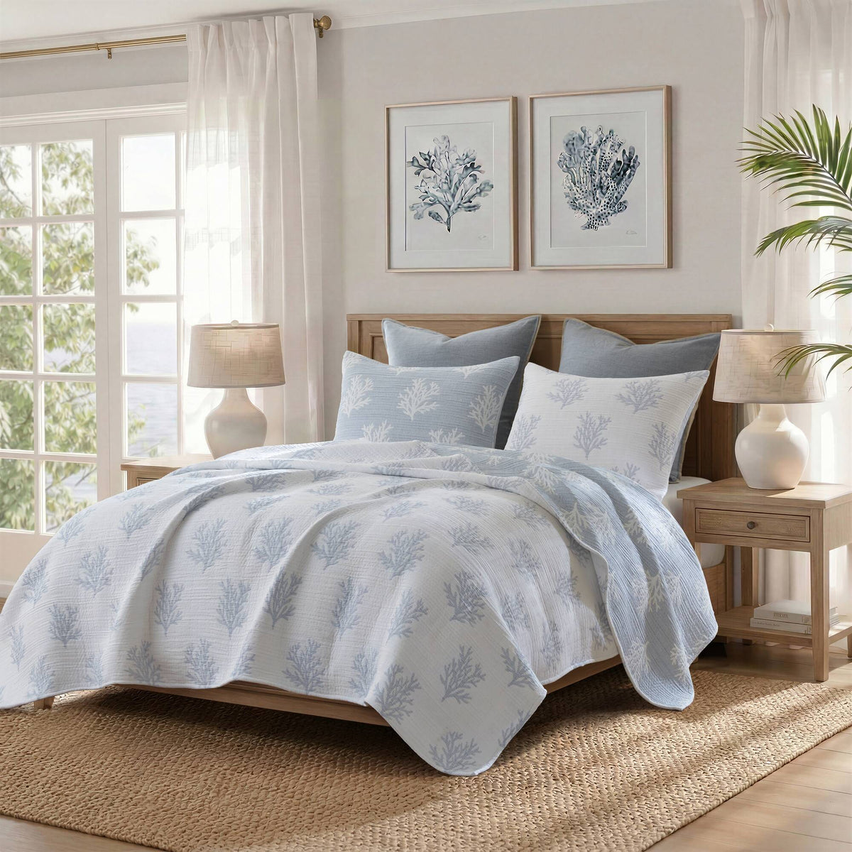 Mia Coral 3 Piece Quilt Mini Set - Blue