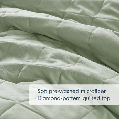 Hannah Diamond Quilted Ruffle Edge Comforter Set - Sage