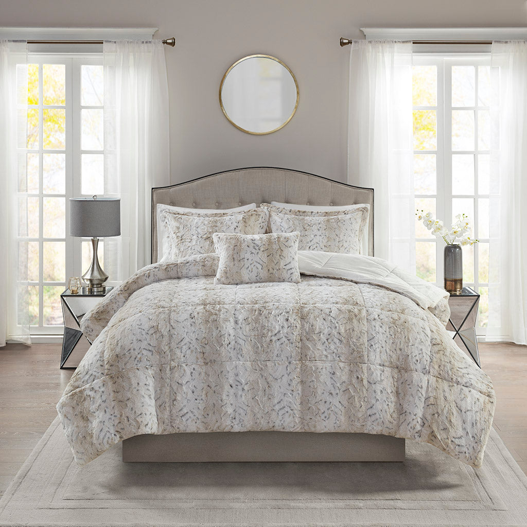 Zuri Faux Fur Comforter Set - Snow Leopard