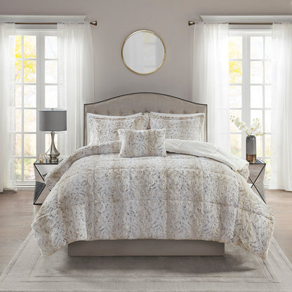 Zuri Faux Fur Comforter Set - Snow Leopard