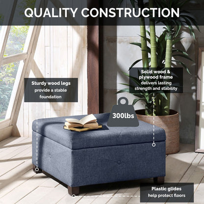 Della Upholstered Soft Close Ottoman - Blue