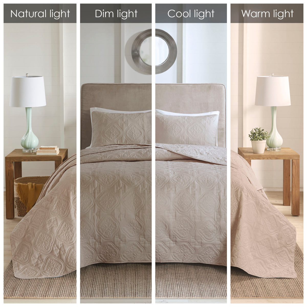 Oakley 3 Piece Reversible Bedspread Set - Khaki