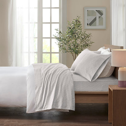 Cozy Cotton Flannel Printed Sheet Set - Grey Dots