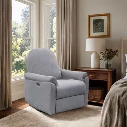 Elio Power Recliner 3-in-1 with Swivel, Glider, Charging Station - Light Grey