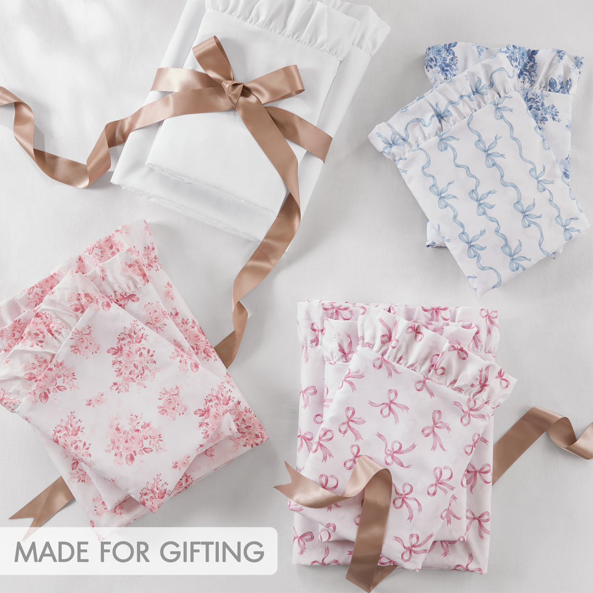 Microfiber Ruffle Sheets - Pink Bow