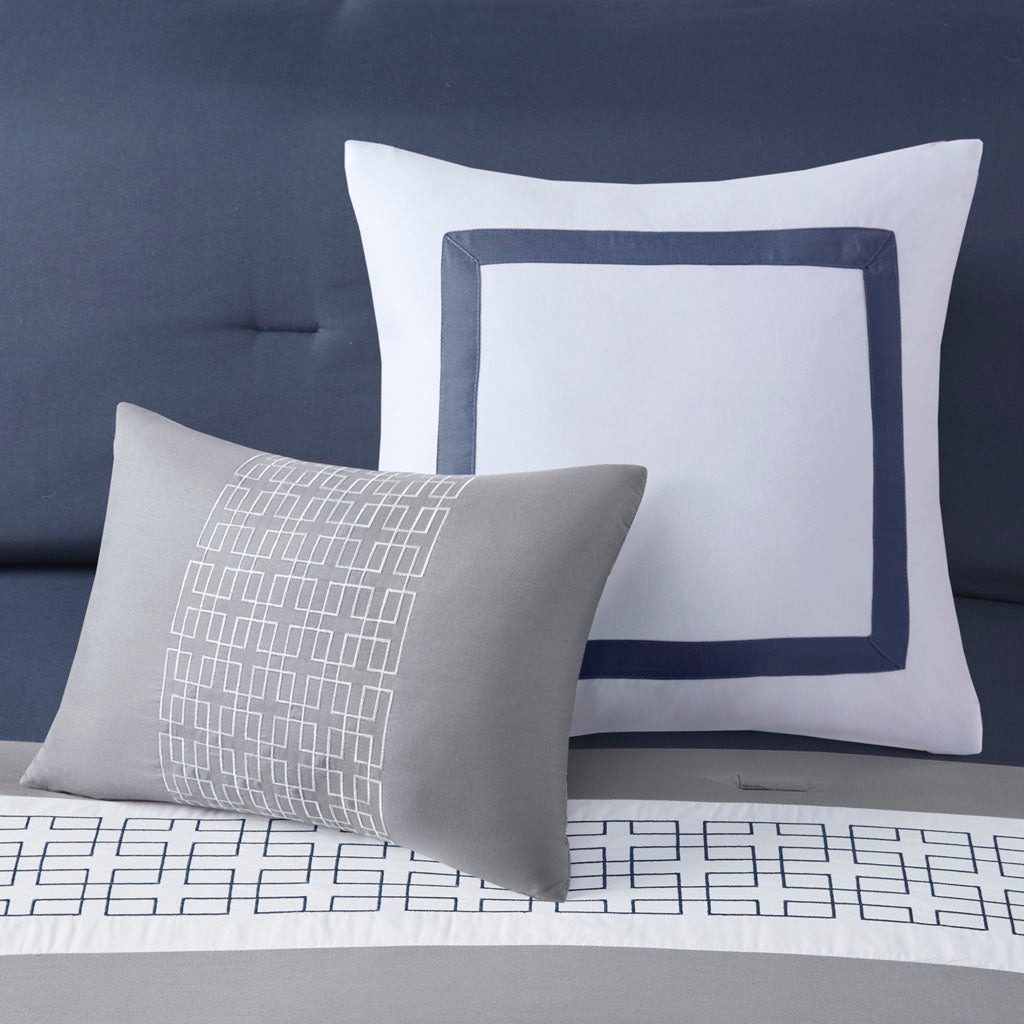Powell 8 Piece Embroidered Comforter Set - Navy