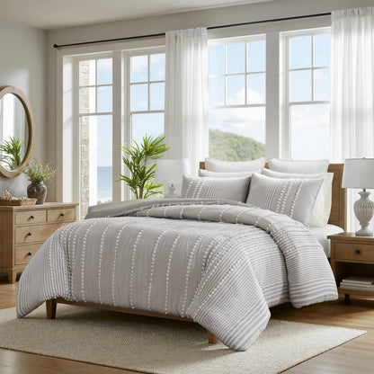Anslee 3 Piece Cotton Yarn Dyed Duvet Cover Set - Grey