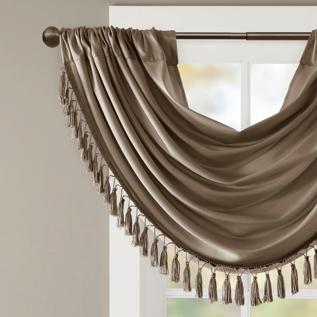 Elena Faux Silk Waterfall Embellished Valance - Bronze