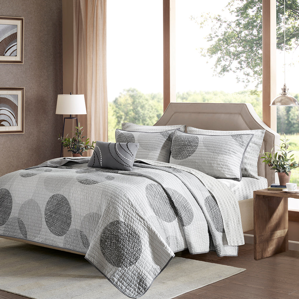Knowles Quilt Set with Cotton Bed Sheets - Grey