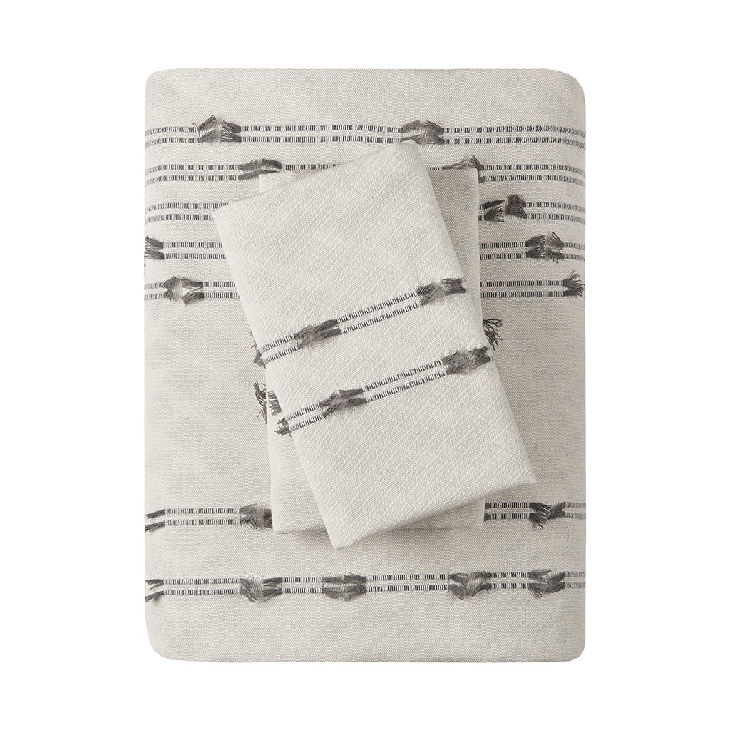 Kara 3 Piece Cotton Jacquard Duvet Cover Set - Ivory