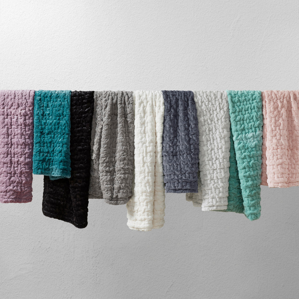 Ruched Fur Throw - Aqua