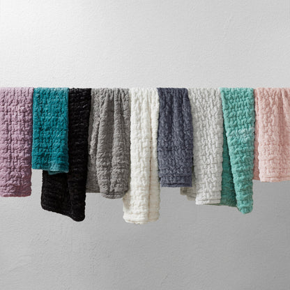 Ruched Fur Throw - Aqua