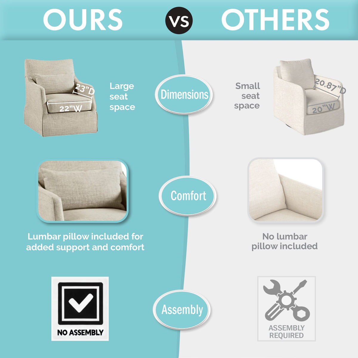 London Upholstered Skirted Swivel Armchair with Lumbar Pillow - Grey