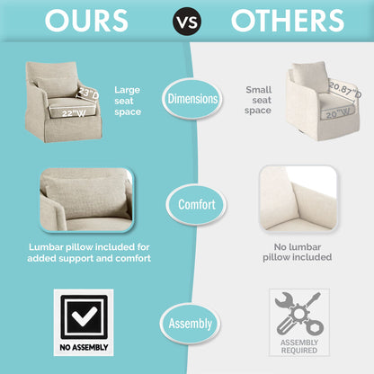 London Upholstered Skirted Swivel Armchair with Lumbar Pillow - Tan Multi