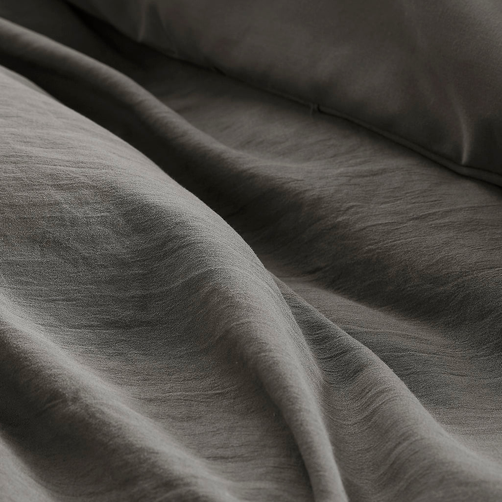 Walker Soft Washed Pleated Duvet Cover Set - Grey