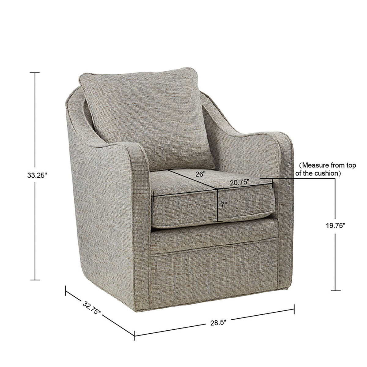 Brianne Upholstered Swivel Curved Armchair - Grey Multi